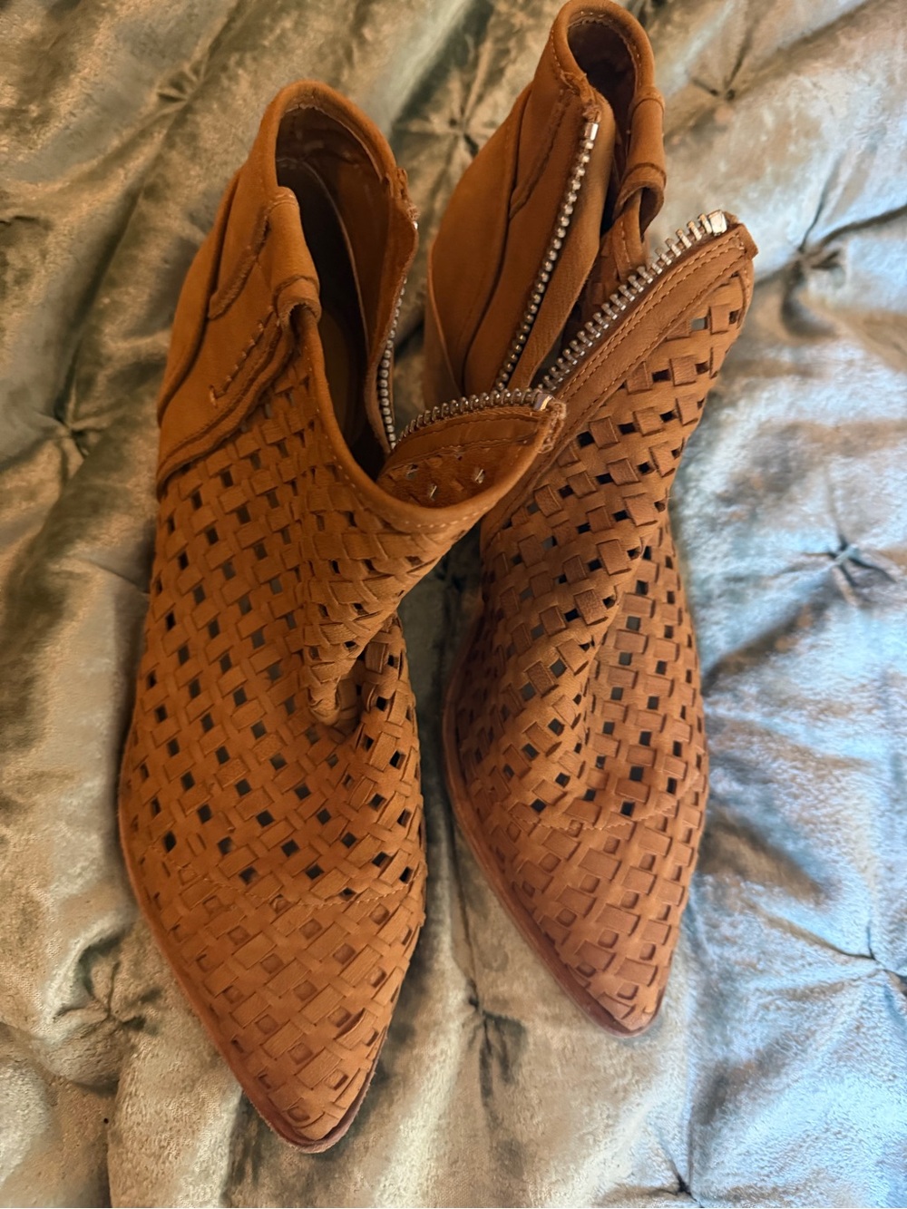 Dolce Vita Woven Pointed-Toe Ankle Booties in Cognac Brown